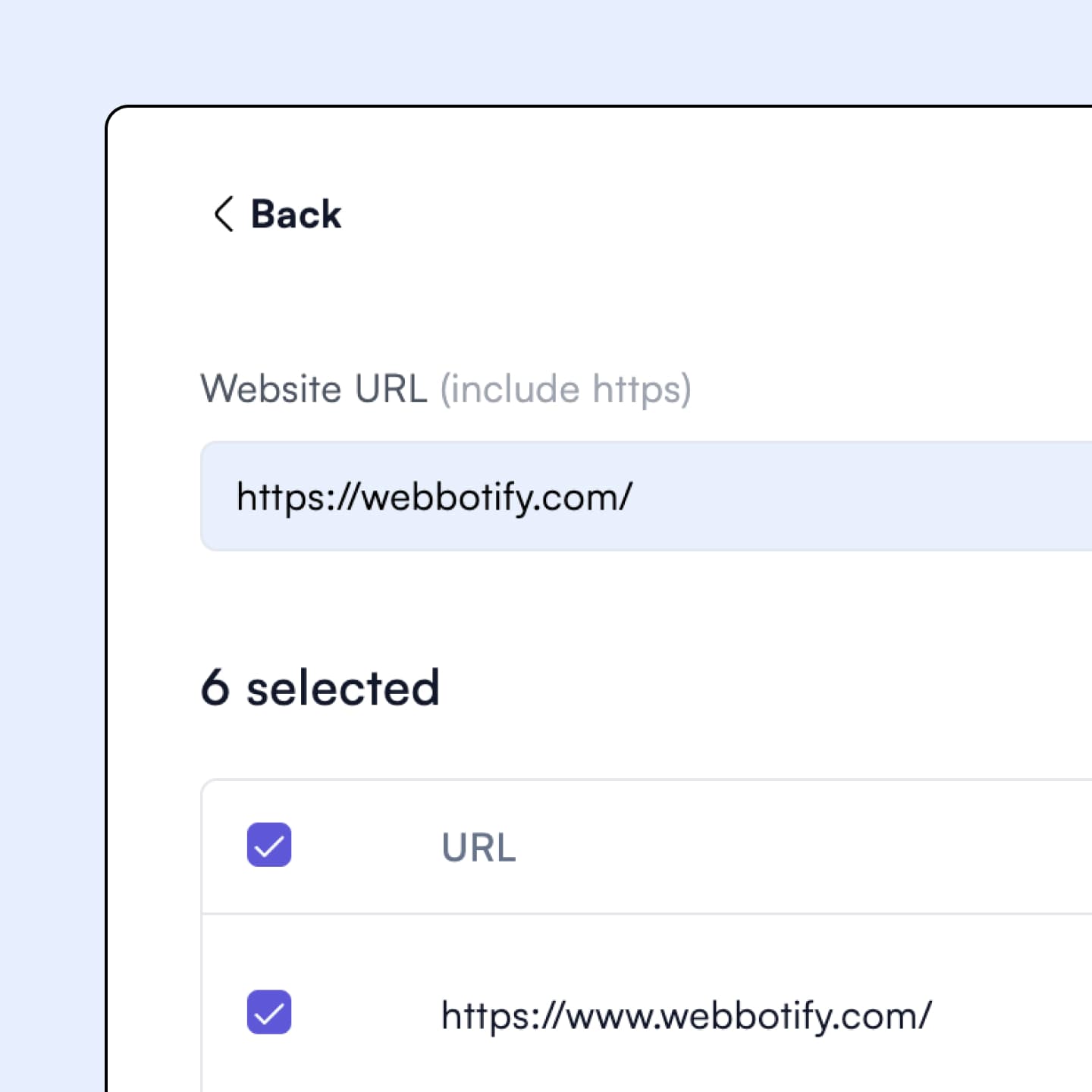 Enter your website url